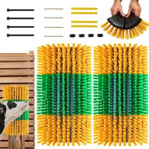 Livestock Scratching Brush 2-Pack  Cattle Horse Goat Pig Sheep Grooming Post with 16 Screws, Weather-Resistant Barn Fence Mount