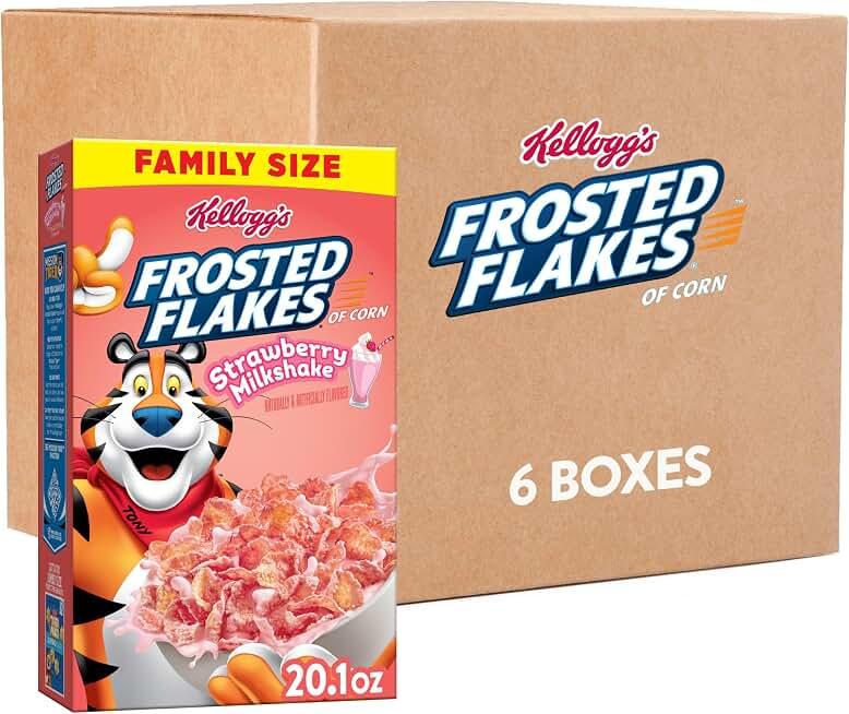 Kellogg's Frosted Flakes Strawberry Milkshake Cereal 7.54Lb 6 Count, BBD 06/11/2026