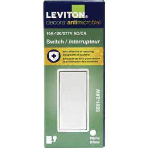 Leviton 15 Amp Decora Antimicrobical Wall Switch Single-Pole, White, 5601-2AW