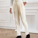 CHOKMAR Men's Classic Gurkha Naples Italian Style Dress Pants No Need to tie a Belt (US, Waist Inseam, 32, 33, Ivory)