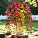 6 Bundles Artificial Flowers for Outdoors, UV Resistant Fake Hanging Flower, Realistic Silk Flowers for Indoor Outside Garden Patio Balcony Farmhouse Porch (Fuchsia, Red, Purple, Yellow)