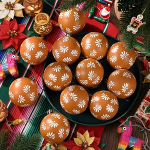 12 Pack Mexican Christmas Tree Ornaments 2.36 Inch Talavera Decorations Balls, Plastic Hanging Decor for Xmas Holiday Party Spanish Our Lady of Guadalupe Gifts(Brown and White,Retro)