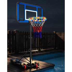 SPOYNAL Basketball Hoop Outdoor & Indoor, 3.8FT-7FT Adjustable Portable Basketball Hoops & Goals with LED, PC Backboard for Driveway, Garage, Pool Court, Pool Basketball Hoop