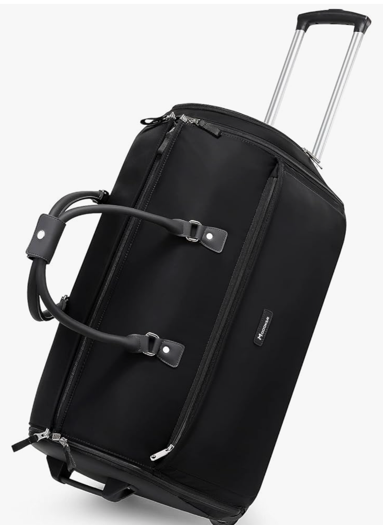 Modoker Rolling Garment Bags, Large Garment Duffle Bag with Wheels, 3 in 1 Garment Suit Luggage Bag for Women Men Business Travel Weekender, Black
