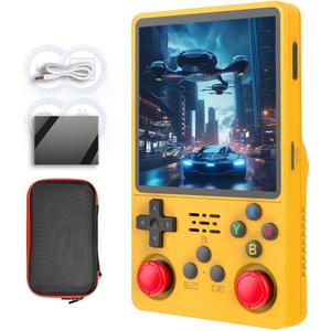 R36S Plus Handheld Game Console 4.0-in 720*720 IPS OCA Screen RK3326 3000mAh r36splus with Portable Case Yellow-64GB