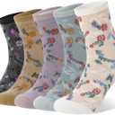 5 Pairs Frilly Socks for Women Lace Ruffles Ankle Casual Flower Floral Fancy Cute Cotton Socks for Daily Wear