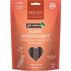 2 x Get Naked Grain Free 1 Pouch 6.6 Oz Super Antioxidant Dental Chew Sticks, Large
