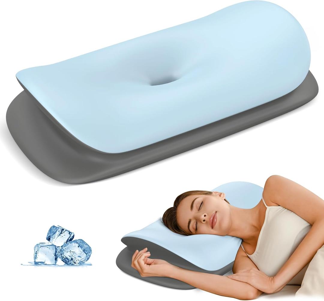 Olumoon Cervical Neck Pillow - Ergonomic Memory Foam Contour Pillows for Side, Back & Stomach Sleepers, Cervical Pillow for Neck Support Sleeping with Breathable Cover (Blue&grey)
