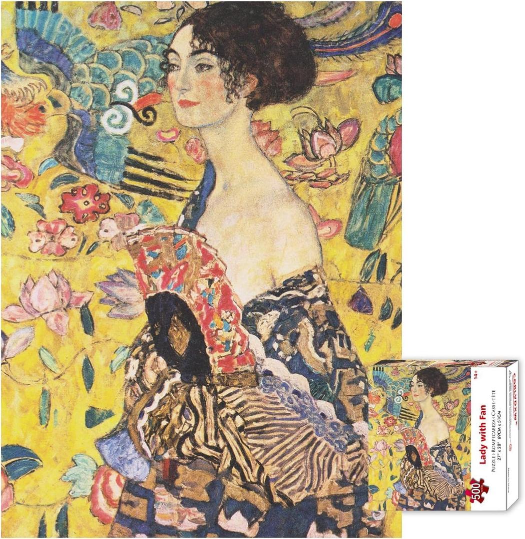 Lady with Fan 500 Piece Puzzles for Adults by Artist Gustav Klimt, Famous Painting 500 Piece Puzzle, Challenging Puzzle Perfect for Game Nights (27 x 20)