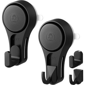 VIS'V Shower Suction Cup Hooks, 2 Types of Hooks, Heavy Duty, Removable and Reusable, Black, 2 Pcs