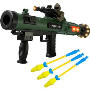 Toy Rocket Launcher, Rocket Gun with 3 Foam Rockets, Toy Rocket Barrel Launcher RPG Gun, with Sound, Vibration, LED Effects, Military Pretend Play Blaster Toy Gun (Dark Green)