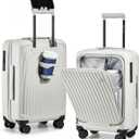 OIWAS Carry On Luggage with Cup Holder Top Opening Hardside Suitcase, White, 20 INCH