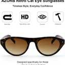 AZorb Retro Small Oval Cat Eye Sunglasses for Women Men, Narrow Vintage Flat Top Sun Glasses with UV400 Protection