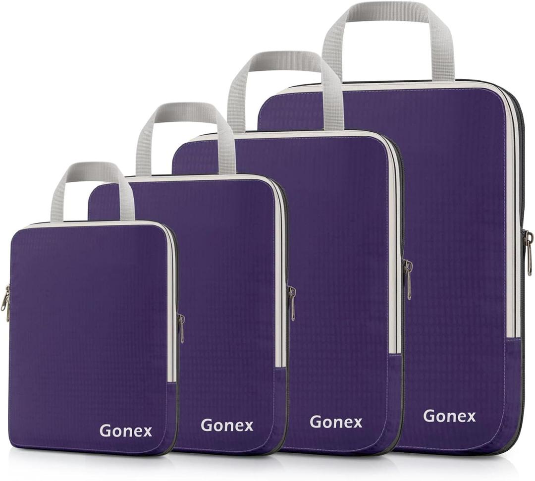 Gonex Compression Packing Cubes, 4pcs Expandable Storage Travel Luggage Bags Organizers (Purple)