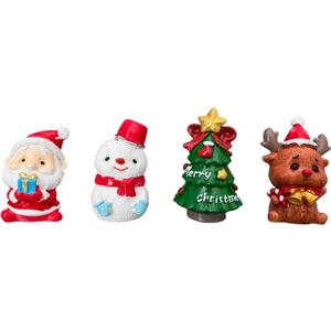 4PCS Resin Christmas Figurines Set, Miniature Christmas Figurines Tabletop Decor - Snowman, Santa Claus & Christmas Tree Resin Sculptures for Holiday Home, Office Desk, Mantel Decorations