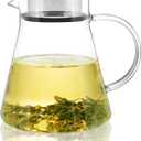 CNGLASS 30.5oz/ 900ml Glass Teapot Stovetop Safe, One-Touch Clear Tea Kettle, Blooming and Loose Leaf Tea Maker