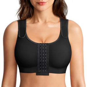 BRABIC Post Surgery Compression Bras for Women Front Closure Mastectomy Bra with Wide Adjustable Straps Wirefree (Large, Black)