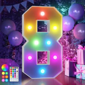 imprsv 3FT Colorful Marquee Numbers,18 Colors with Remote, Light Up Numbers 8 for 18th 80th Birthday Decorations Anniversary Party Decor, Pre-Cut Foam Board Kit, Mosaic Sign for Balloon