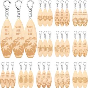 Bucherry 36 Pcs Beach Summer Party Favors Keychain Gifts Bulk Wooden Surfboard Sea Turtle Coconut Tree Christian Religious Key Ring for Hawaiian Luau Florida Bahamas Souvenirs Supplies(Ocean Style)