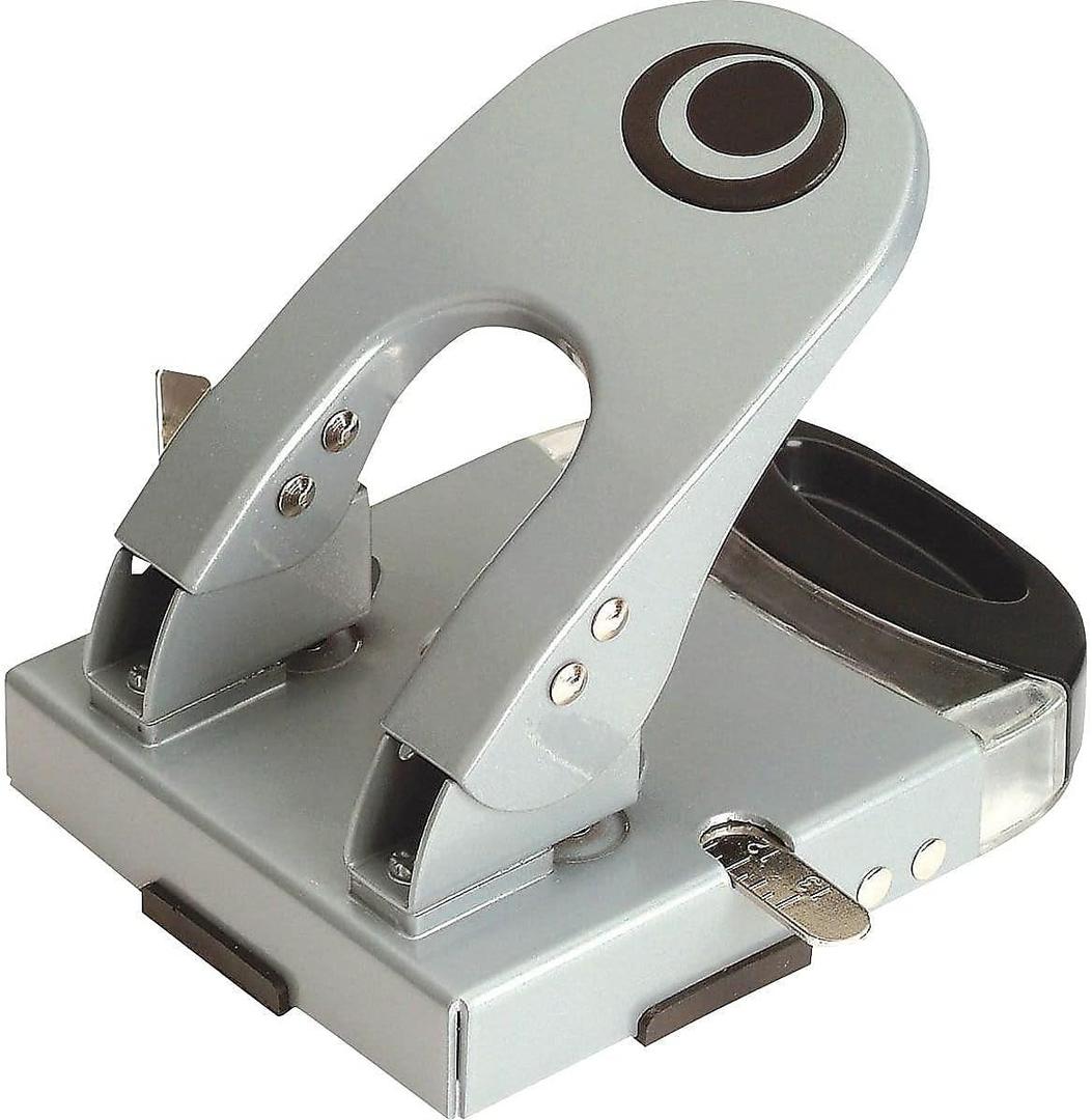 Officemate Deluxe 2-Hole Punch with Chip Drawer, 50 Sheet Capacity, Silver/Navy (90101)