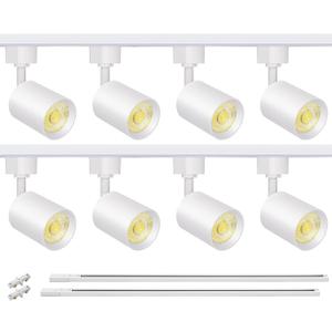 VANoopee 8-Light LED Track Lighting Kit with 6.6FT H Type Track Rails, Dimmable Track Light Heads Bright Ceiling Spotlight Fixture for Kitchen Accent Art, 3000K Warm White, No Flicker 10W 800lm White (8 Lights)