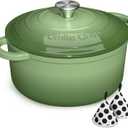 Umite Chef Enameled Cast Iron Dutch Oven-7QT Pot with Lid Cookbook & Cotton, Heavy-Duty Cookware for for Bread Baking, Braising, Stews, Marinate, Cook(Sage Green)