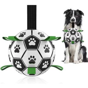 QDAN Premium Dog Toys Balls, Dog Soccer Ball with Straps, Dog Birthday Gifts, Herding Ball, Durable Balls for Small Medium Pet, Puppy Outdoor Toy, Pet Training Soccer Ball, World Cup Soccer (6 Inch) (Medium Size 2, Dark Green)