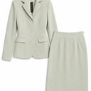 Women’s Light Sage Green Blazer and Skirt Suit Set, Two-Piece Business Outfit with Button Front Jacket and Matching Pencil Skirt, Size Medium