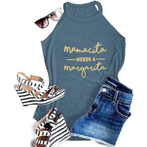 Mamacita Needs a Margarita Women Funny Shirts Workout Tops Graphic Beach Holiday Outfit Tees L Blue
