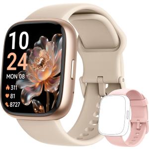 Smart Watch 2026 Upgrade for Women Men Android & iPhone [2 Bands, 44mm case, 1.83''], Alexa Built-in, Make/Answer Call, HR SpO2 Sleep Stress Monitor Fitness Tracker, IP68 Waterproof Step Counter Watch (Beige)