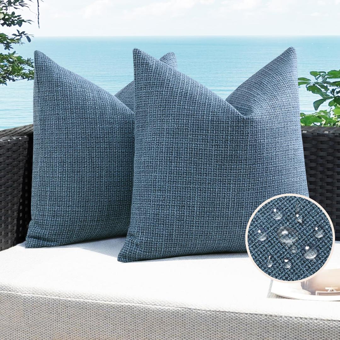Artscope Outdoor Waterproof Throw Pillow Covers 20x20 Inch Decorative Linen Outdoor Pillows Cushion Case for Patio Couch Sofa - Dark Blue