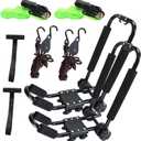 Premium Folding Kayak Rack J-Bar Car Roof Rack for Canoe Carrier SUP Paddle Surfboard Mount on Car SUV and Truck Crossbar Includes 2 pcs 10Ft S-Hook Rated Ratchet Pulleys Straps Ratchet Strap1 Pair