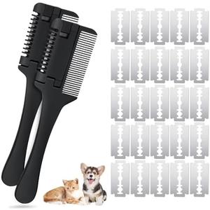 2-in-1 Pet Grooming Comb for Dogs and Cats - 2 Combs with 20 Extra Blades for Trimming and Grooming