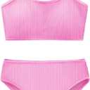 Girl's 2 Piece Swimsuit Solid Spaghetti Strap Bikini Sets Beach Bathing Suit Swimwear for Teen Kids (13-14 Years, Deep Pink)