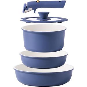 CAROTE 5pcs Pots and Pans Set Non stick,Cookware Set Detachable Handle,kitchen essentials,RV kitchen pot and pan,Induction Cookware,Oven Safe,PFOA PFOS FREE,Blue