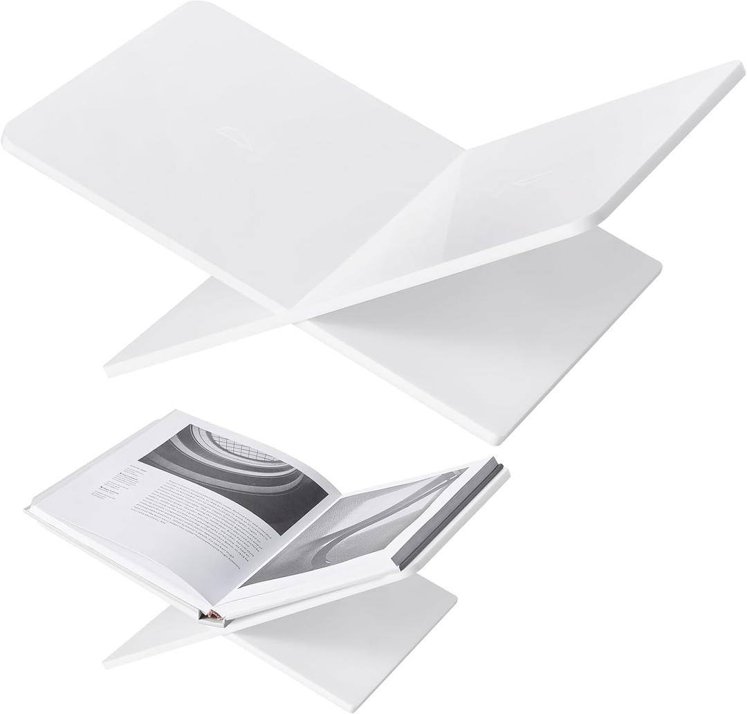 DECORANY Acrylic Book Stand 15 x 9 x 6 in Large Open Book Display Stand for Cookbook Art Book Bible Guest Book - Coffee Table Book Stand for Reading - White, Large