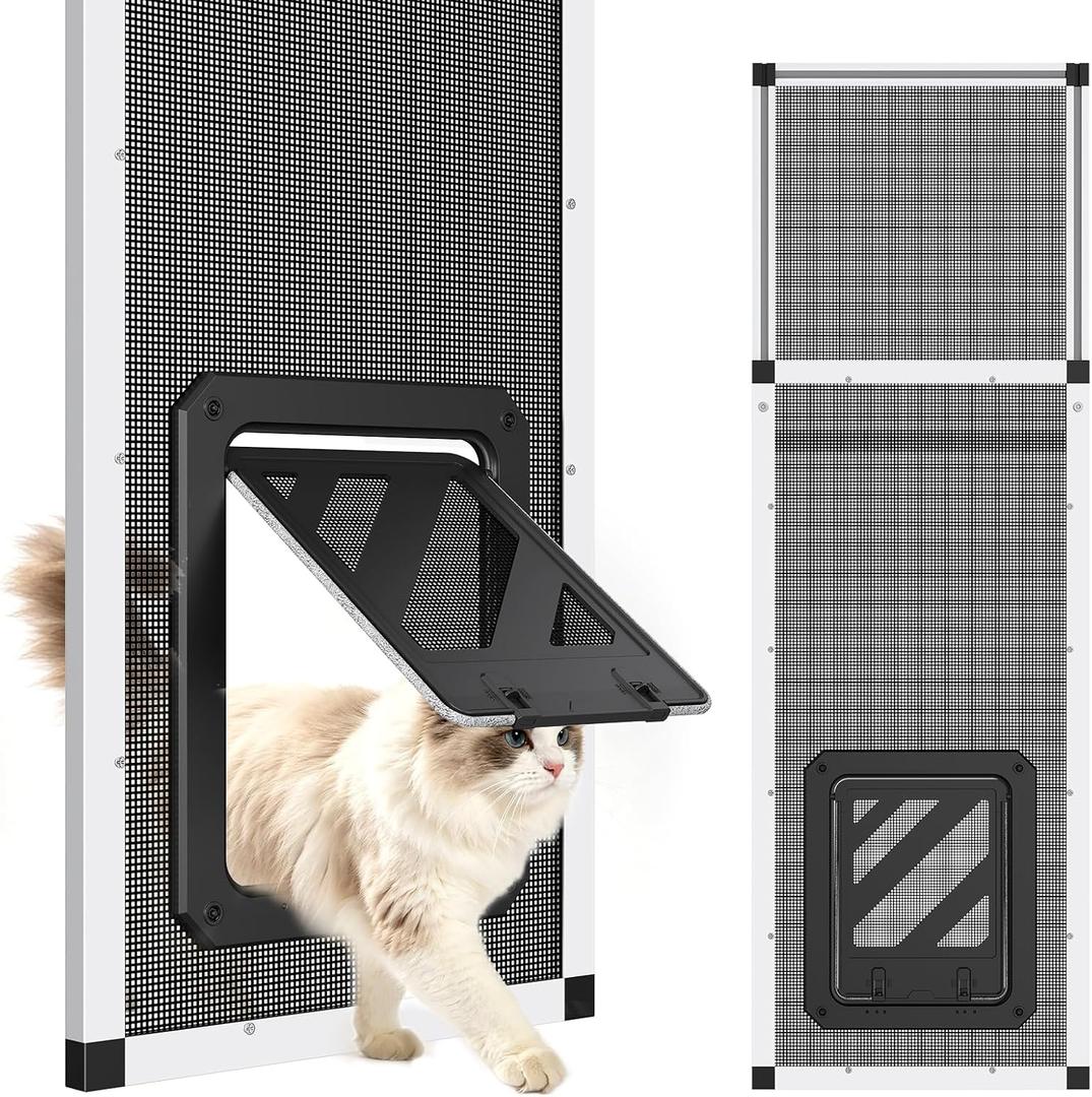 Vertical Ventilated Cat Door for Window, Fits 31"-42" Height | 1-Min Install | Aluminum Frame+Stainless Steel Mesh | Bug-Proof+Breathable | Magnetic Auto-Close Window Cat Door Insert