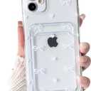 NITITOP Compatible with iPhone 11 Case Clear with Card Holder Cute Bow Knot Love Heart Design for Women Girls Soft TPU Shockproof Wallet Case Protective Phone Cover - White