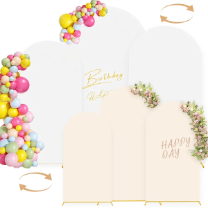 Arch Backdrop Stand and Cover Set(7.2FT,6.6FT,6FT),Double Color Wedding Arch Cover and Metal Balloon Arch Stand Frame for Wedding Birthday, Party, Baby Shower, Graduation Ceremony, (White+Beige)