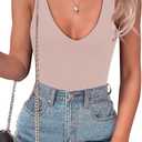 SAUNGKUAI Womens Bodysuit Sexy Plunge Deep V Neck Backless Sleeveless Tank Thong Body Suits Outfits for Going Out (Small, Taupepink)