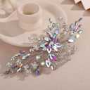 AB Color Crystal Pearl Flower Silver Hair Piece Wedding Bridal Handmade Hair Comb Handmade Jewelry for Banquet Prom (AB Color)