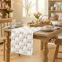 Artoid Mode White Soft Plush Faux Fur Jacquard Pink Ear Bunny Easter Table Runner, Spring Holiday Kitchen Dining Table Decoration for Home Party Decor 13x120 Inch