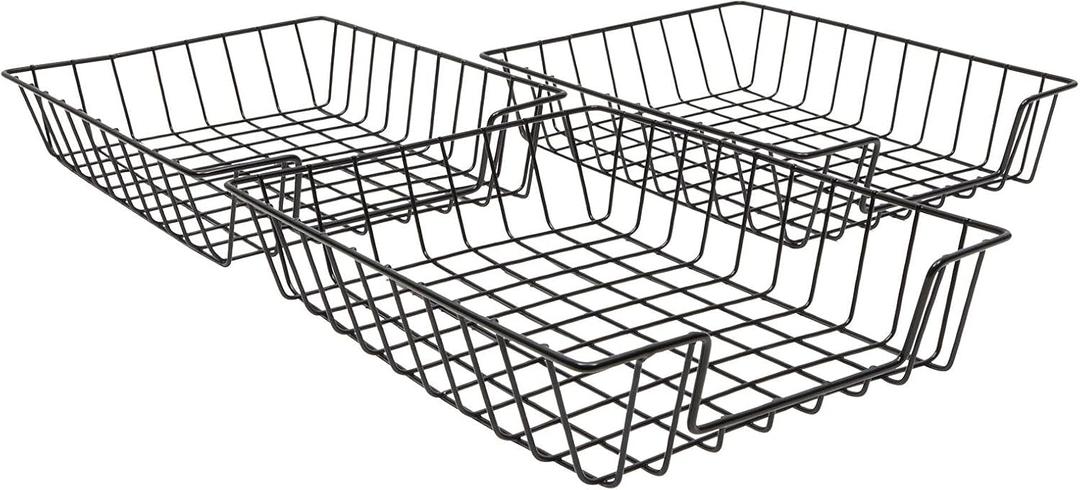 Okuna Outpost Wire Paper Basket Organizer - Letter-Size, Black, Metal, 3-Pack - Turn-in Trays, Paper Trays & Wire Office Bins for Desk