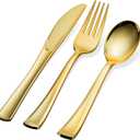 160 Silverware Set - Disposable Flatware - 80 Plastic Forks, 40 Plastic Spoons, 40 Cutlery Knives - Heavy Duty for Party Bulk Pack (Gold)