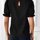 Samefar Womens Tops Dressy Casual Crewneck Ruffle Short Sleeve Shirts Summer Loose Flowy Work Chiffon Blouses Clothes (Blue, XXL)