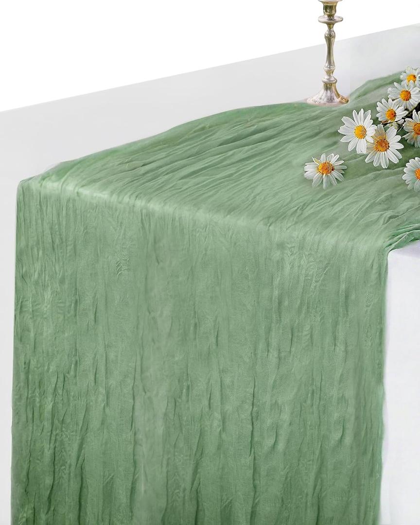 Sage Green Cheesecloth Table Runner 120 Inch, Easter Spring Table Runner, Boho Gauze 10 FT, Cheese Cloth Runner for Wedding, Baby Bridal Shower, Party, Farmhouse Centerpiece Home Decor