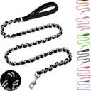 HOMIMP Chew Proof Dog Leash for Medium Large Dogs, Reflective 6 FT Heavy Duty Metal Chain Dog Leashes with Soft Padded Handle, Anti Bite Durable Rope Leashes for Pitbull, Non Chewable (Black)