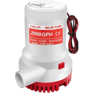 12V 2000GPH Bilge Pump High Performance, 1-1/8 inch Outlet Boat Pump with Float Switch, Marine Pump for Marine Accessories, Ponds, Pools, Spas Silent (2000GPH Bilge Pump)