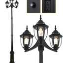 3-Head Outdoor Post Lights, 84" Dusk to Dawn Sensor Pole Lamp, Waterproof Floor Lamps, Outlet Gfci Pathway Lights for Garden, Lawn, Yard
