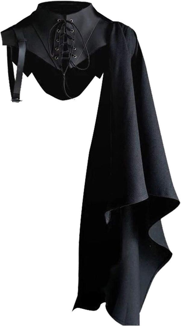 Mens Medieval Shawl Cloak Costume Half Shoulder Cape Renaissance Single Scarf Armor Steampunk Victorian Cosplay Black (X-Large)